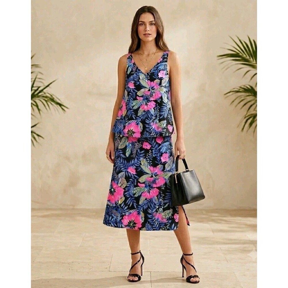 ​NWOT Lilly Pulitzer Brittany Midi Skirt Top Set XL L Onyx Earned Stripes 2pc